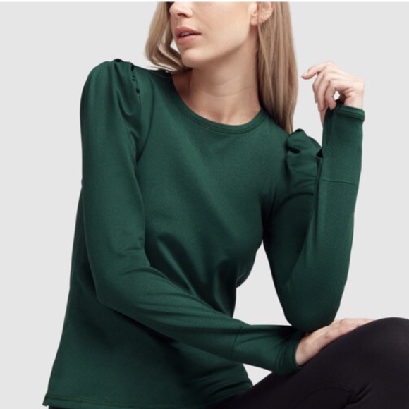 G. Sport By Goop Emerald Green Puff Shoulder Top Sz XS Fall Casual - Picture 1 of 10